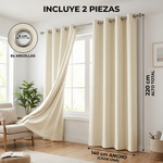 Cortina Blackout 100% Antiluz 2 Paños 280x220 cm Textura Lino Beige