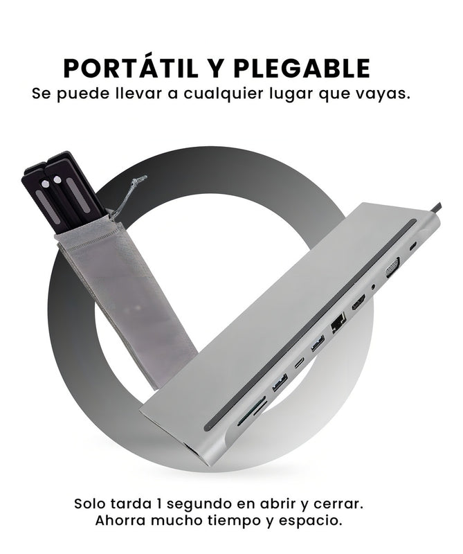 Multipuertos Hub 11 En 1 Con Soporte Plegable Para Laptop Portatil