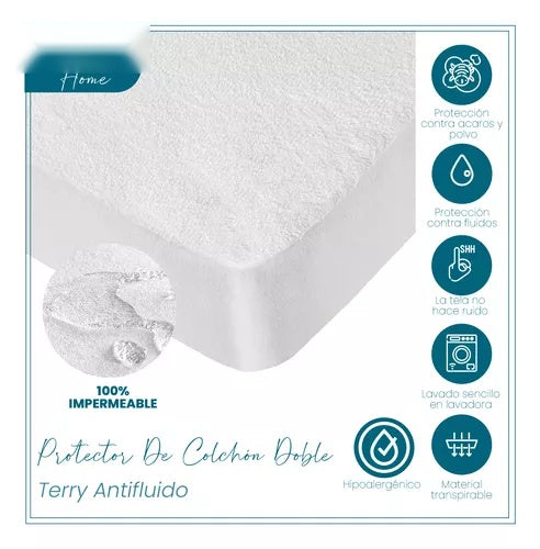 Combo Protector De Colchon Antifluido + Cobija Termica Ovejera Doble Faz 180 X 240