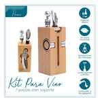 Kit Descorchador De Vino Sacacorchos 7 En 1 Metalico Madera Lujo Con Accesorios