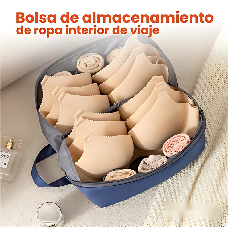Combo Organizador De Viaje Equipaje Cosmetiquera Maquillaje Y Bolso Ropa Interior Azul