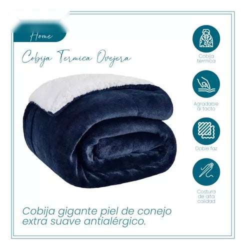 Combo Protector De Colchon Antifluido + Cobija Termica Ovejera Doble Faz 180 X 240