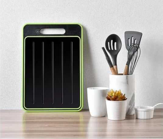 Combo Set Cuchillos Negros + Tabla De Picar Descongelar Carne