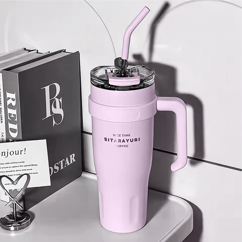 Termo Acero Inoxidable 900Ml Premium Sitarayuri Doble Boquilla Frio/Calor Coffee Rosado