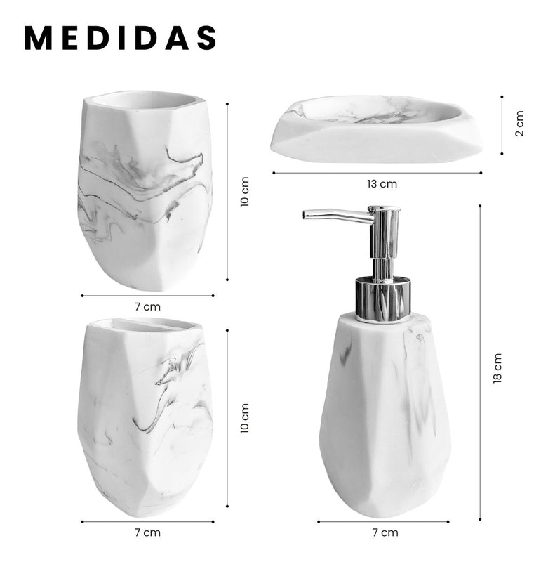 Organizador De Bano 4 Piezas De Lujo Con Dispensador De Jabon Elegante Blanco Mix