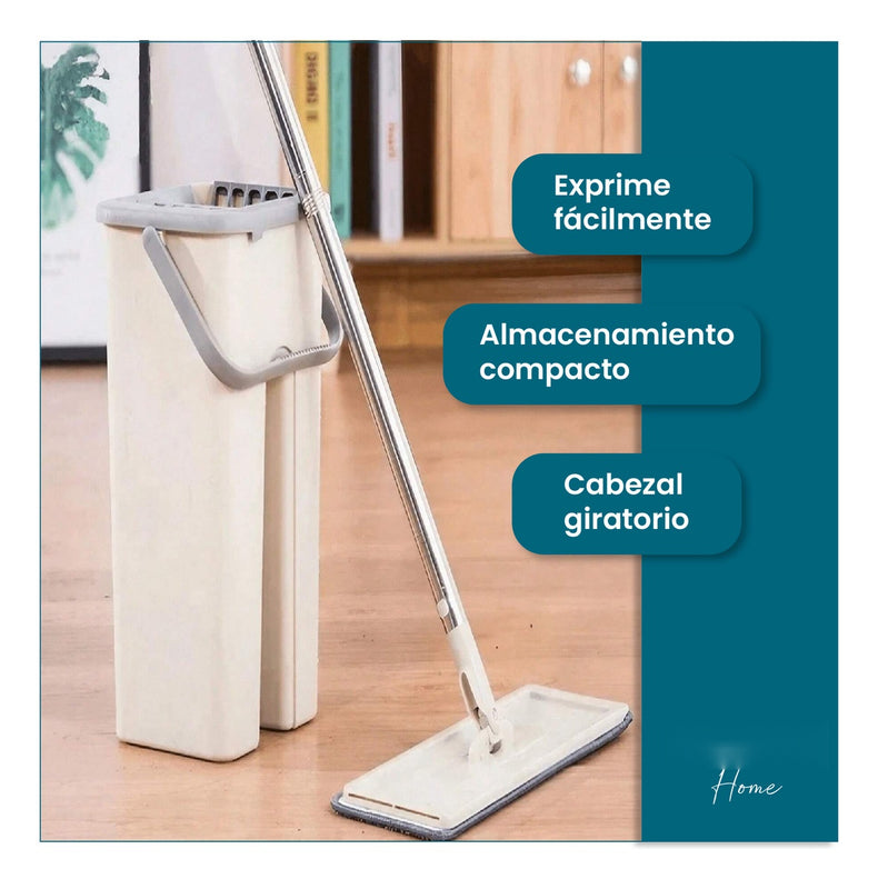 Trapero Plano Con Balde Escurridor Doble Compartimiento Beige 2 Mopas