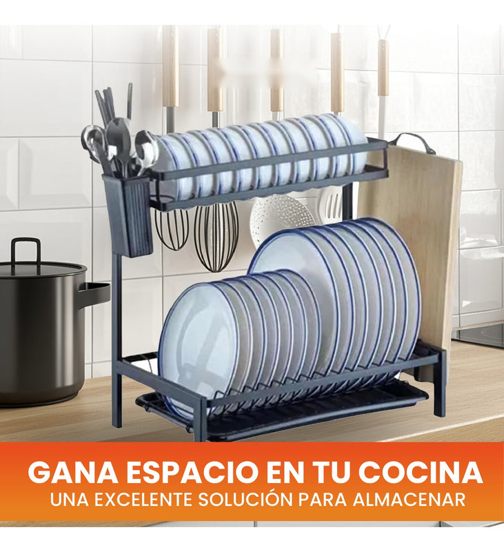 Platero Organizador De Cocina Metalico 2 Niveles Armable Negro