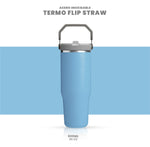 Termo Acero Inoxidable 900Ml Flip Straw Antiderrames Frio Calor Azul