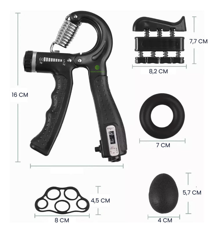 Hand Grip Ejercitador Ajustable 5 A 60 Kg Kit Todo En 1