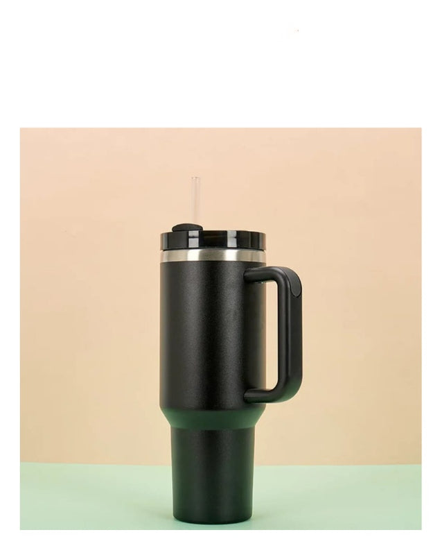 Termo Vaso Conserva Temperatura 1.2 L Acero Inoxidable Con Pitillo Negro Flask