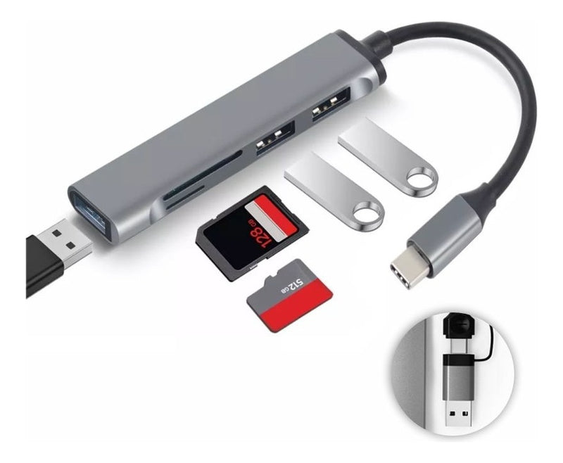 Multipuerto Hub 5 En 1 Usb / Tipo C 3.0 Metalico Epik Sd
