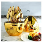 Juego De Cubiertos 24Pcs Acero Inoxidable Gold Estuche Huevo Color Dorado