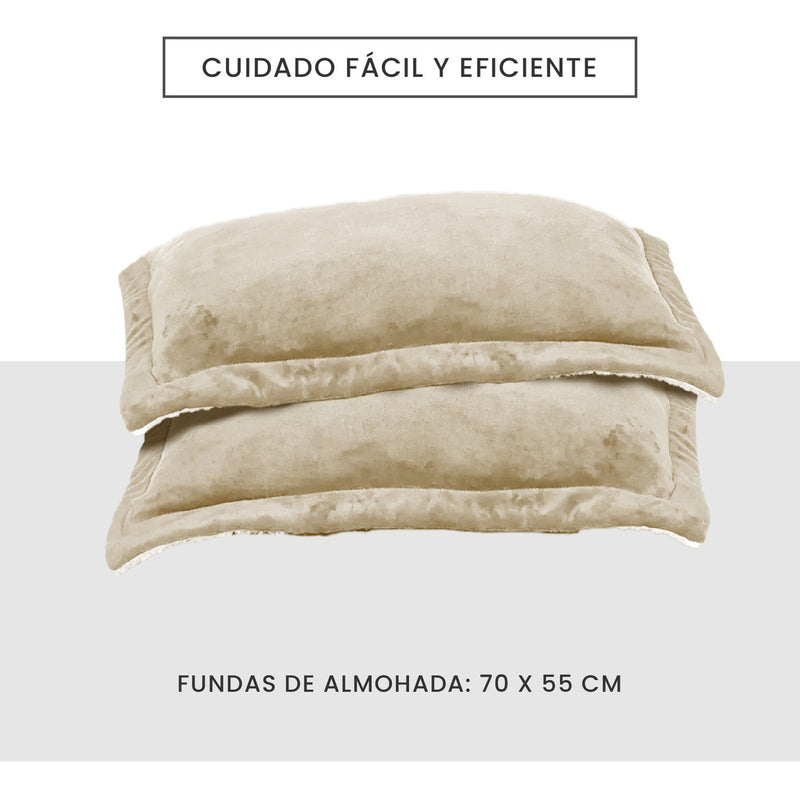 Cubrelecho Ovejero Cama Queen Suave Reversible 2 Fundas Premium Beige