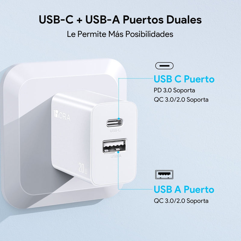 Cargador 1Hora Gar161B Usb Y Tipo C De Pared Carga Rapida Blanco