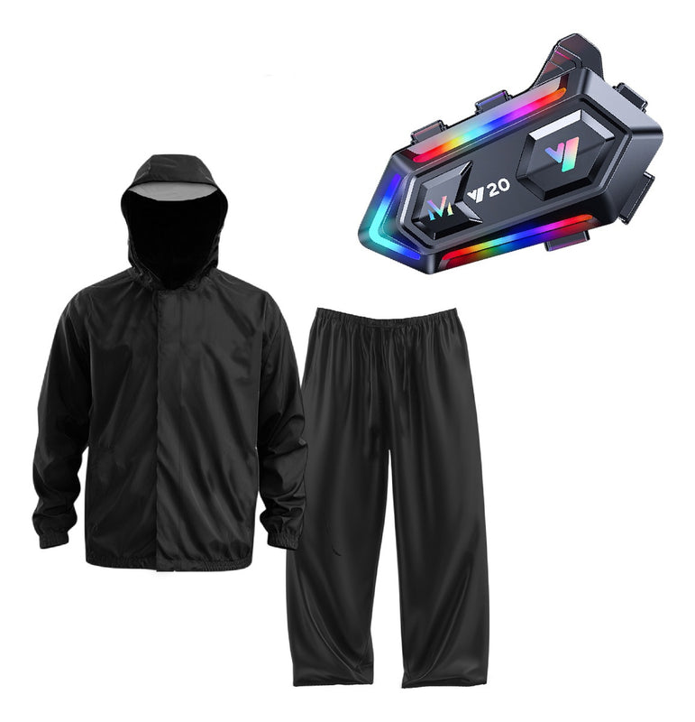 Impermeable Motero Talla L Con Intercomunicador Bluetooth Y20 Manos Libres