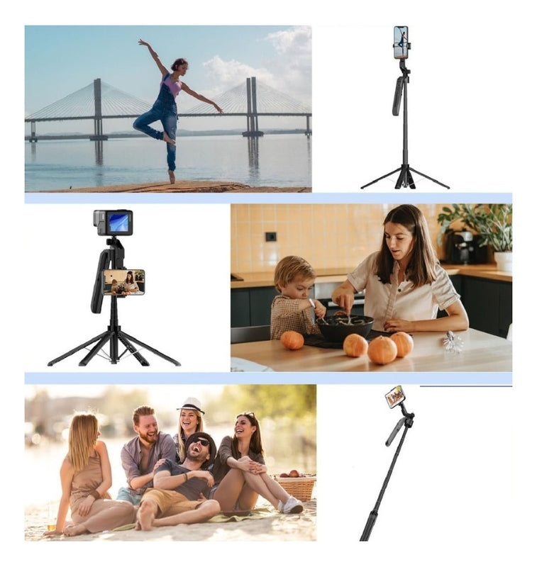 Palo Selfie Tripode Inteligencia Artificial 180 Cm Bluetooth + Aluminio Con Estuche Control Remoto