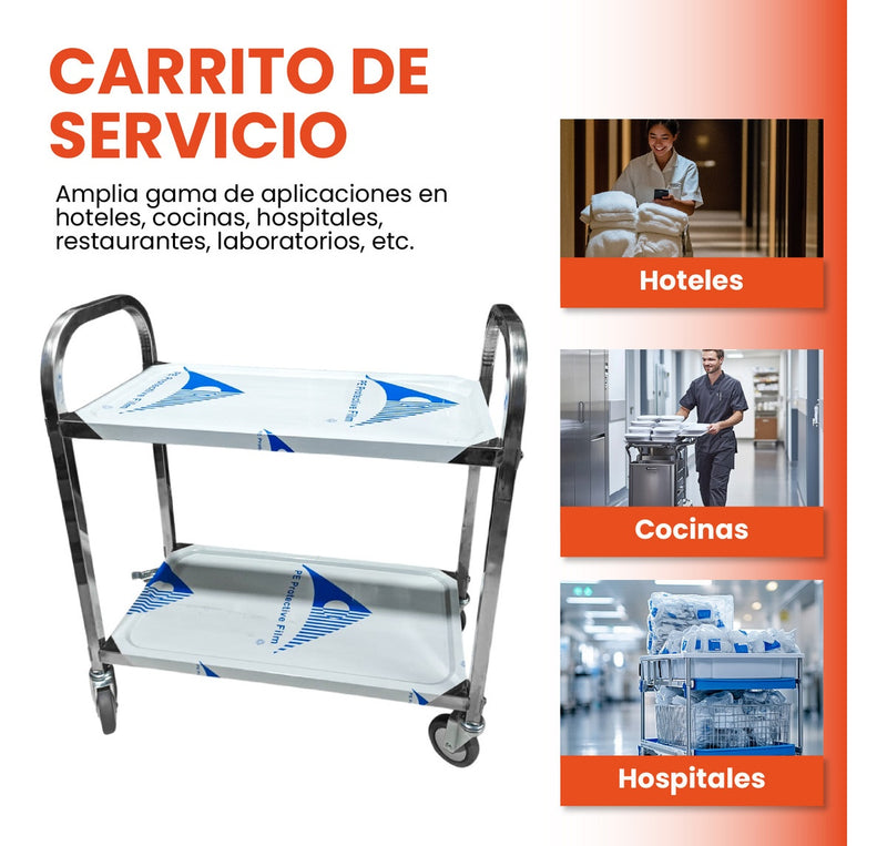 Carro Estante Organizador De Servicio 2 Niveles Acero Inoxidable Con Rodachines