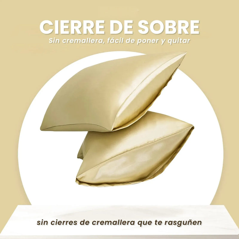 Combo Cubrelecho Beige Termico Cama Doble + 2 Almohadas Confort + Obsequio Fundas Satin