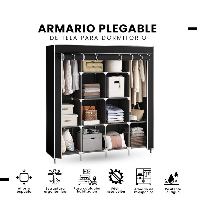 Closet Organizador De Ropa Plegable Armable 4 Puertas Tela Negro