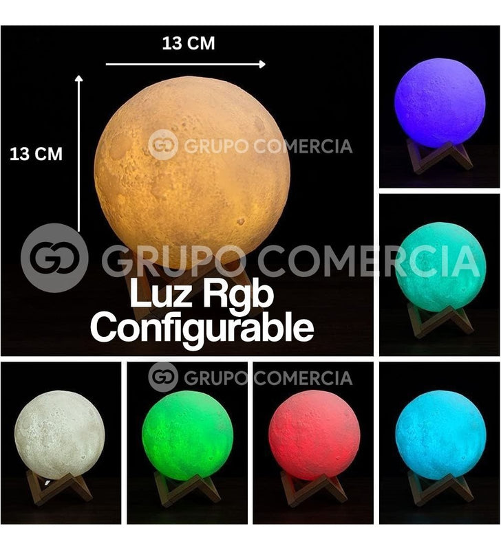 Lampara Luna 3D Recargable Colores Galaxia Base + Control
