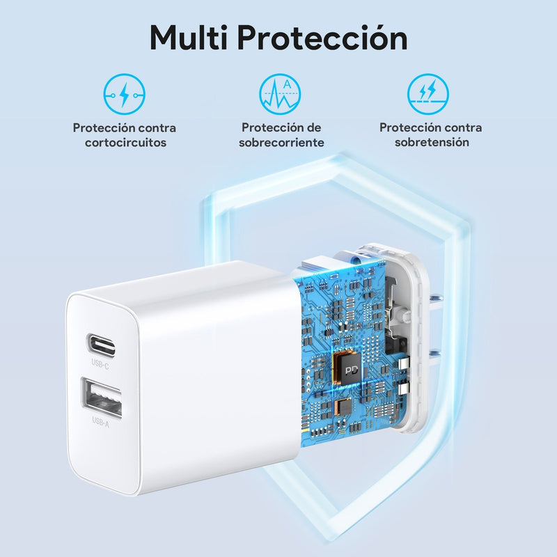 Cargador 1Hora Gar161B Usb Y Tipo C De Pared Carga Rapida Blanco