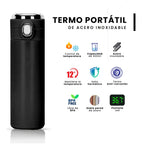 Combo Green Porta Comidas Refractaria Doble Compartimiento Verde Y Termo Botella Digital Negro 420Ml