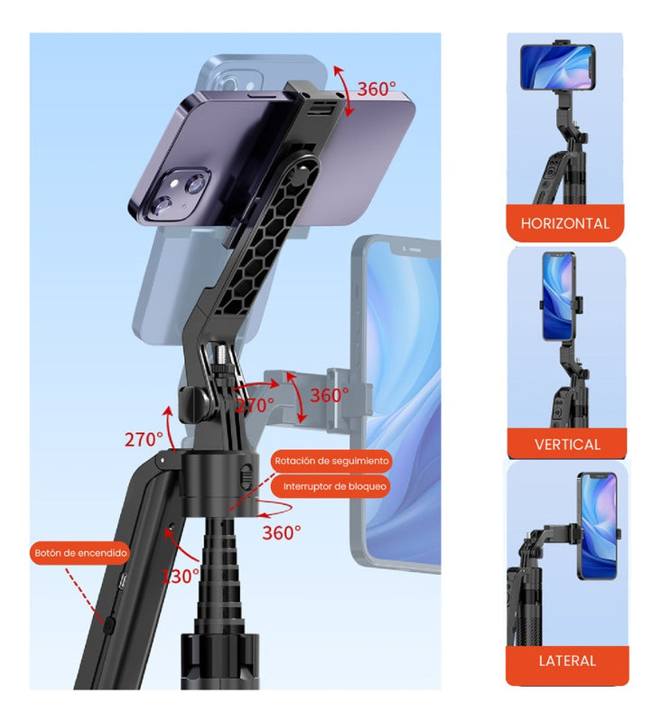 Palo Selfie Tripode Inteligencia Artificial 180 Cm Bluetooth + Aluminio Con Estuche Control Remoto