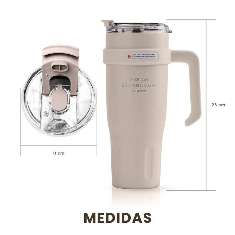Termo Acero Inoxidable 900Ml Premium Sitarayuri Doble Boquilla Frio/Calor Coffee Cafe Claro