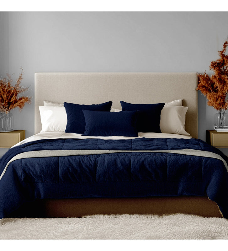 Cubrelecho Termico Doble Funda Blue Almohadas Cama Doble Inn Home Azul Con Blanco