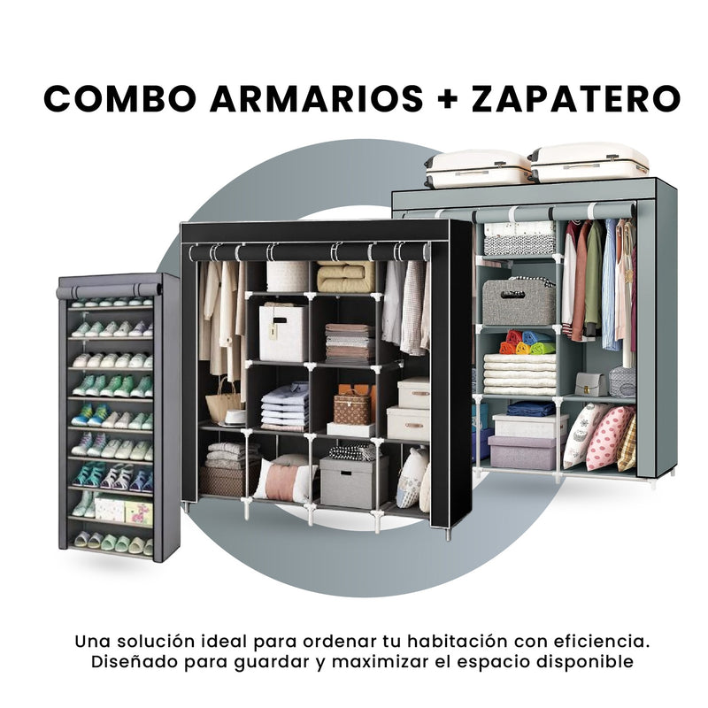 Closet Organizador Hogar X2 Armarios Ropa + Zapatero 9 Niveles