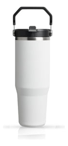Termo Acero Inoxidable 900Ml Flip Straw Antiderrames Frio Calor Blanco
