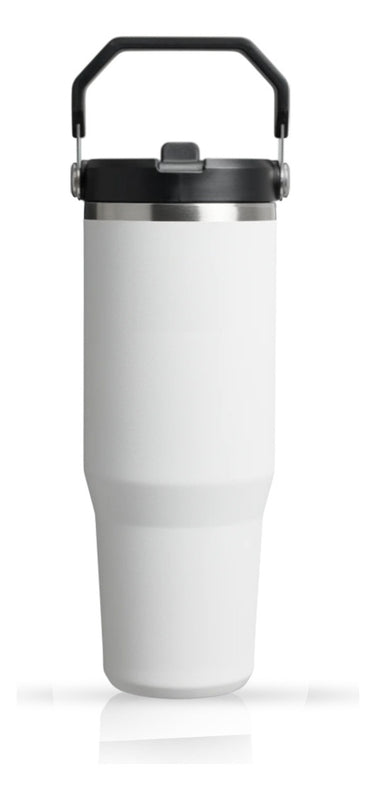 Termo Acero Inoxidable 900Ml Flip Straw Antiderrames Frio Calor Blanco