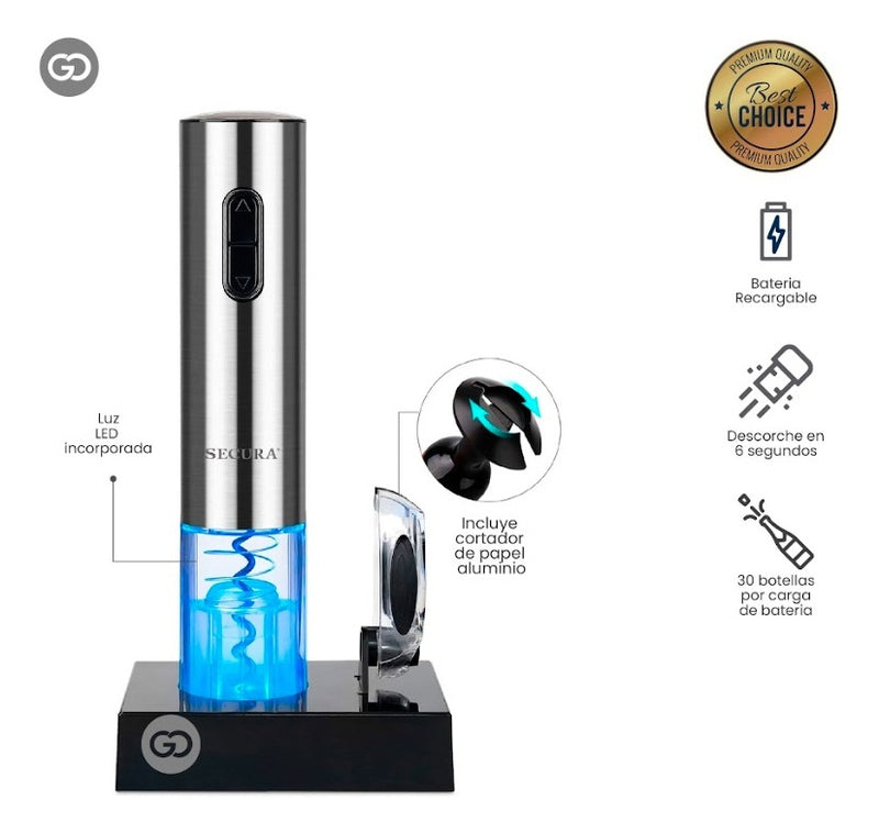 Descorchador Saca Corcho Electrico Recargable Premium