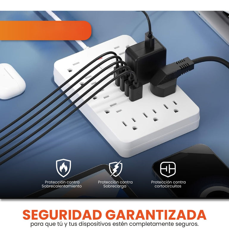 Multitoma Extension Proteccion De Picos 17 En 1 Usb / Usb C