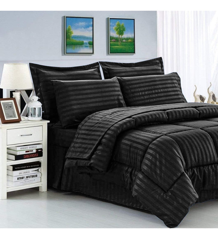 Edredon Cubrelecho Premium Negro Cama Doble Fundas Almohadas