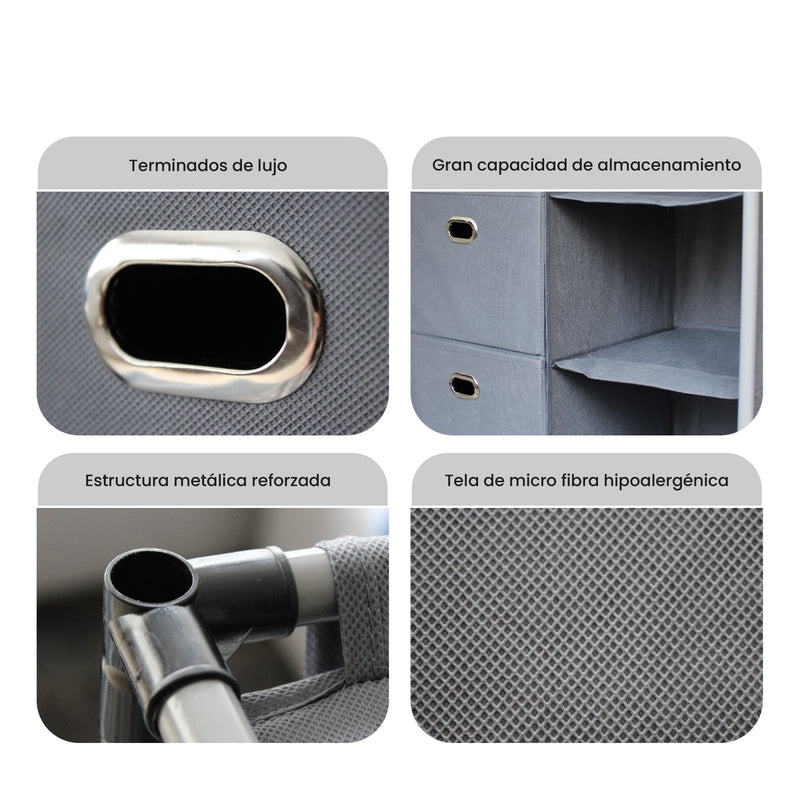 Organizador De Ropa Hogar Multiusos Armable Metalico Gris Elegante Cajones Inn Home