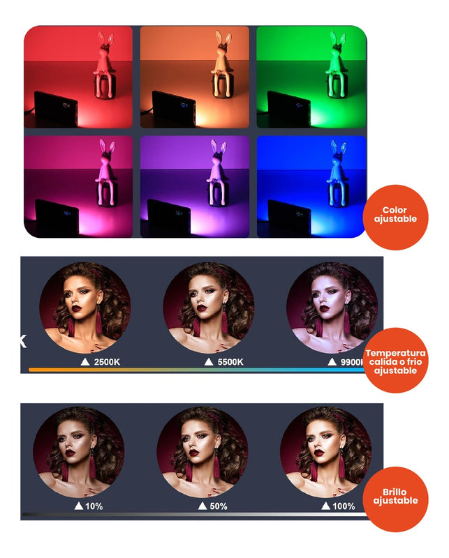 Panel De Luz Portable Digital Rgb Profesional Ajustable