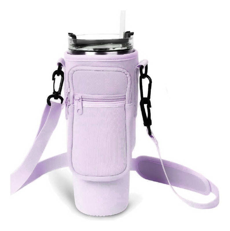 Termo Acero Inoxidable 40Oz Con Funda Bolso Porta Termo Correa Ajustable Compartimentos Lila