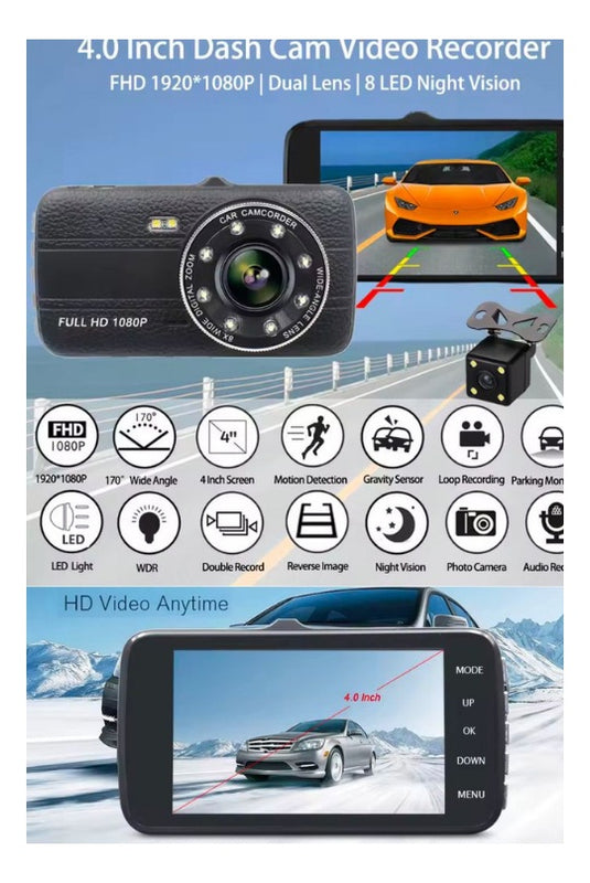 Dvr Camara Seguridad Para Vehiculo Con Camara Trasera Full Hd 1080