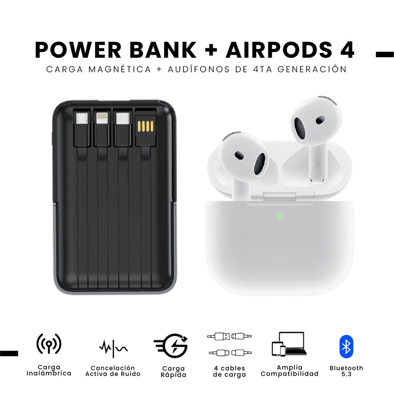Powerbank Para Iphone Mag Safe 22.5W Carga Rapida + Audifonos Air Pod Tercera
