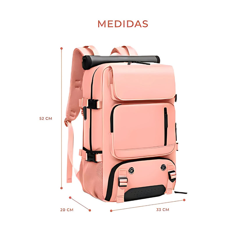 Combo Mochila Viajera + Organizador De Ropa Interior + Organizador Maquillaje Cosmetiquera Rosa
