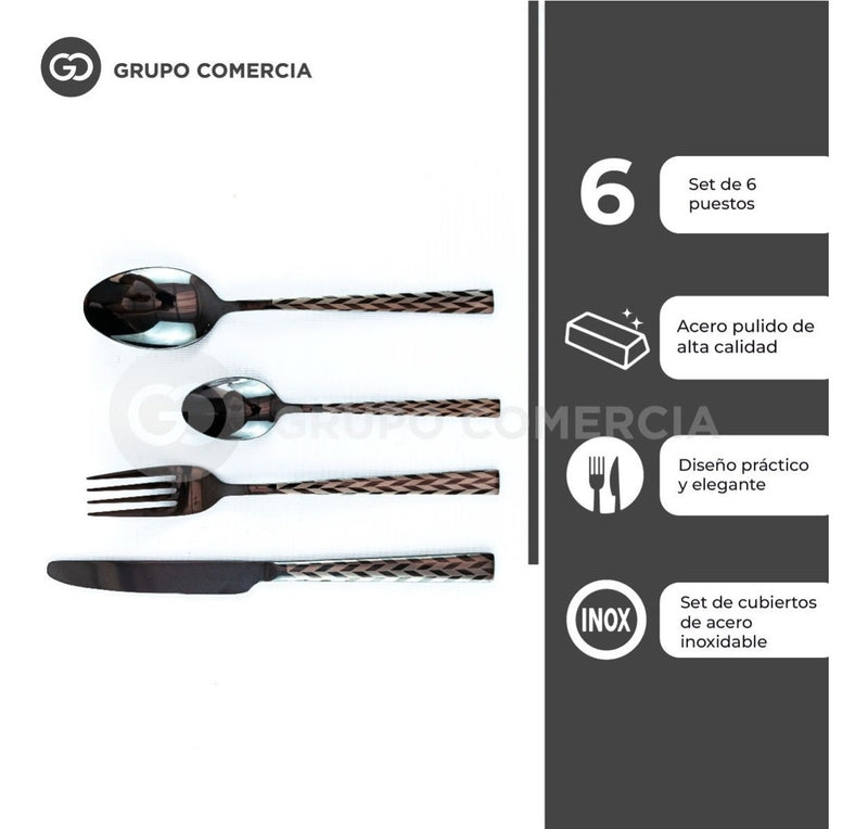 Juego De Cubiertos Set De 24 Piezas Acero Inoxidable Negro