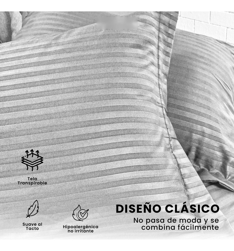 Edredon Microfibra Para Cama Sencilla 2 Fundas Tela Suave Gris Claro