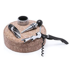 Kit Sacacorchos Portatil Estuche En Corcho Personalizable Acero Inoxidable 4 En 1