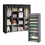 Combo Armario Organizador De Ropa Extra Grande 4 Puertas Y Zapatero 9 Niveles