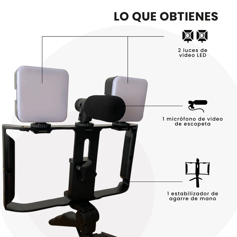 Soporte Profesional Making Crear Contenido Microfono Luz Led Rgb Estabilizador Ideal Tiktoks Youtube Instagram