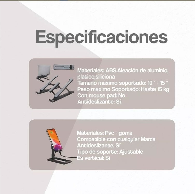 Base Portatil Tablet Ergonomica Reclinable 5 Niveles + Soporte Carga Celular