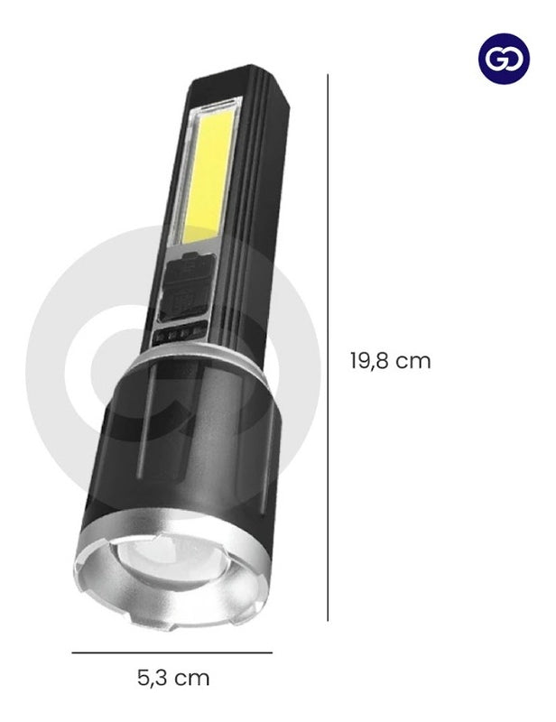 Linterna Tactica Led Recargable Panel Solar Y Usb Enfoque