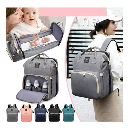 Bolso Panalera Multifuncional Corral 3 En 1 Para Bebes Color Gris