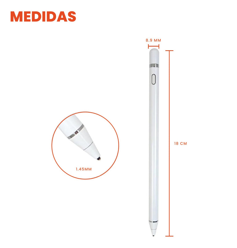 Lapiz Optico Pencil Recargable Para Tablet Celulares 15 Horas Blanco